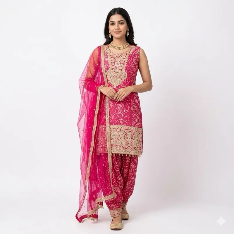 Women's Kurti, Original Panjabi Style Sleeveless Tunic Top in Pink with an Embroidered Neckline for Festive and Party Wear, Women's Clothes, Embellished Neck, Embroidery, Undamaged, Unused, Casual