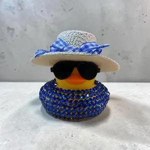 Yellow Duck with Blue Rhinestones, Tan Hat