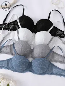 4-Pack Women's Fit Anti-Sag Adjustable Straps High Support Solid Colour Casual Style Suitable for Adults Breathable Fabric Sexy Gathering Ideal for Exercise Wear Ladies' Bra, Underwear