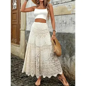 Women's Plain Fitted Hollow Out Skirt, Bohemian Fashion A Line Long Skirt for Beach Holiday Vacation, Ladies Bottoms for All Seasons