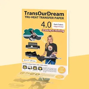 TransOurDream Dark 4.0 Heat Transfer Paper 25 Sheets 8.5x11 for T Shirts & Dark Fabrics DIY Iron On Transfers for Inkjet Printer & Infusible Ink Markers