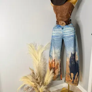 Women's Fitted Horse-Print Chic Bottoms, Lady's Trendy Womenswear Jeans