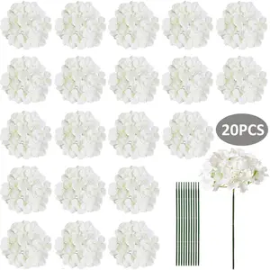 20pcs Artificial Hydrangea Silk Flower Heads with Stems, Fake Flowers for Mothers Day Wedding Centerpiece Home Garden Party Decoration