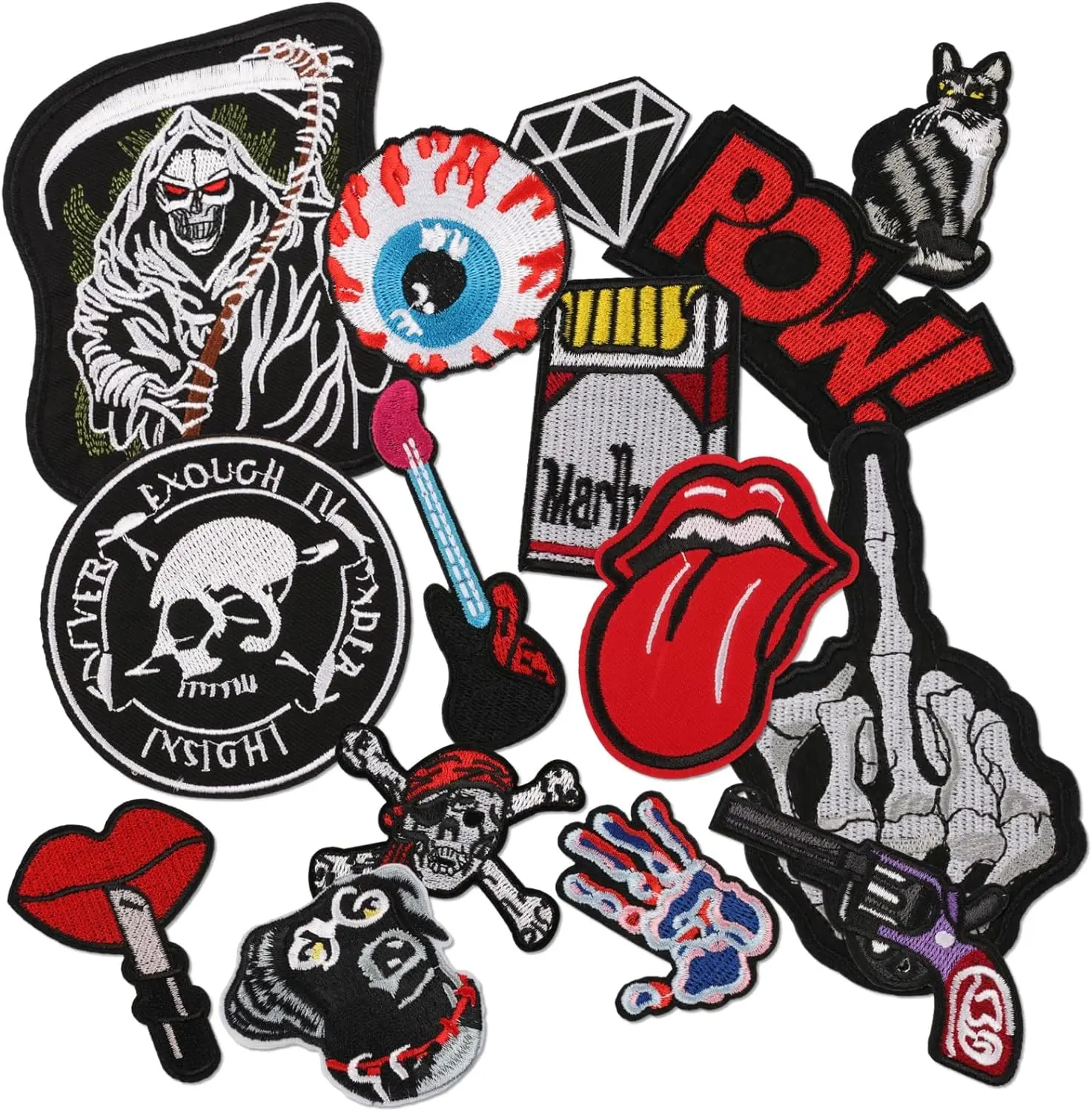 Dark Embroidered Applique Iron On Patches for Backpacks, Rock Band Patches for Jackets, Cool Sew Patch for Clothing, Jeans, Hats, DIY Accessories (Dark2 15 Pcs)