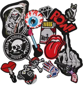 Dark Embroidered Applique Iron On Patches for Backpacks, Rock Band Patches for Jackets, Cool Sew Patch for Clothing, Jeans, Hats, DIY Accessories (Dark2 15 Pcs)