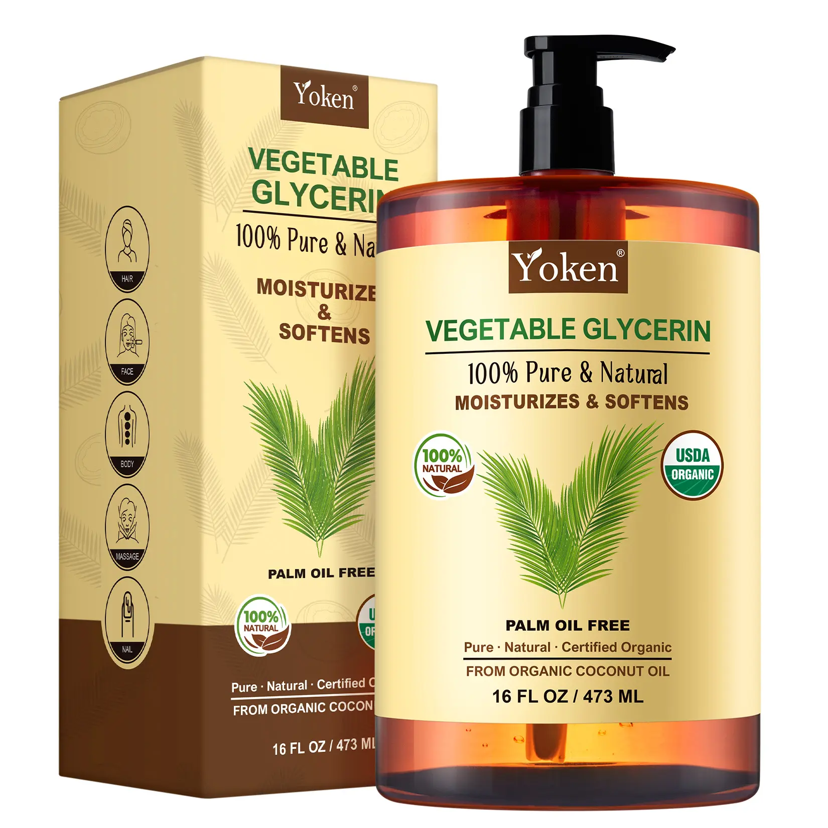 Organic Glycerin Vegetable Glycerine 16 fl oz for Skin, Face USDA Certified | Glycerol Glicerina No Palm Oil Coconut-Derived Natural Pure for Skin Face Hair DIY Soap Slime Carrier Oil