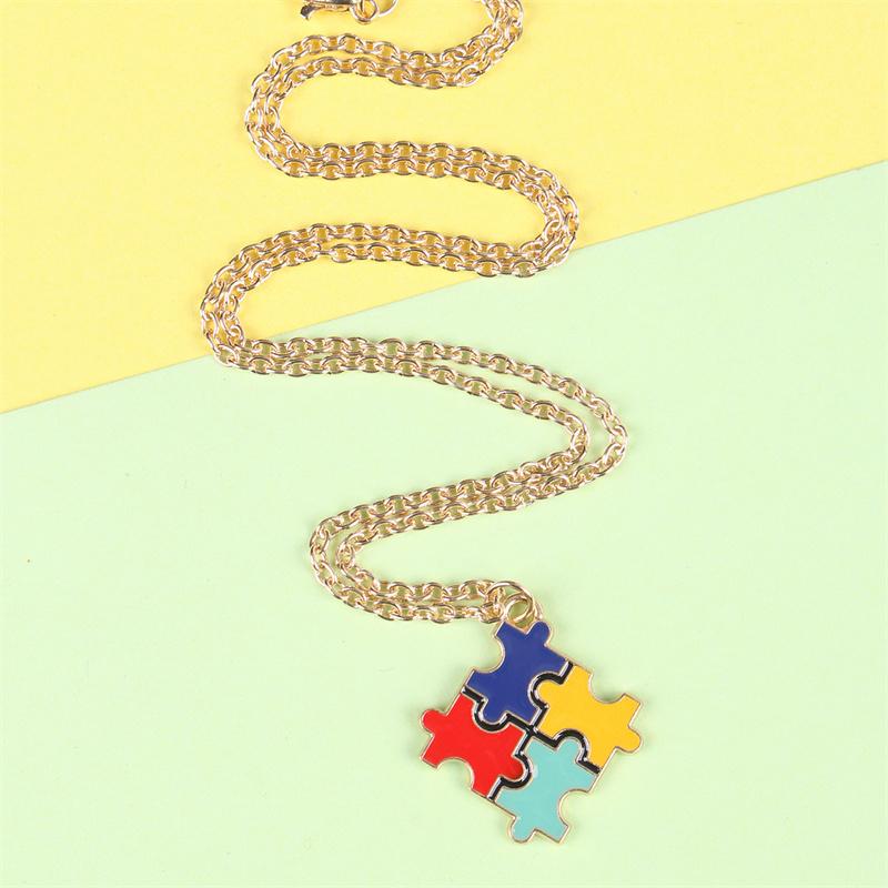 Creative Multi Color Puzzle Autism Awareness Enamel Pendant Necklace Best Friend Ladies Fashion Jewelry Accessories Gift Wholesa month supply Heart Style Choker