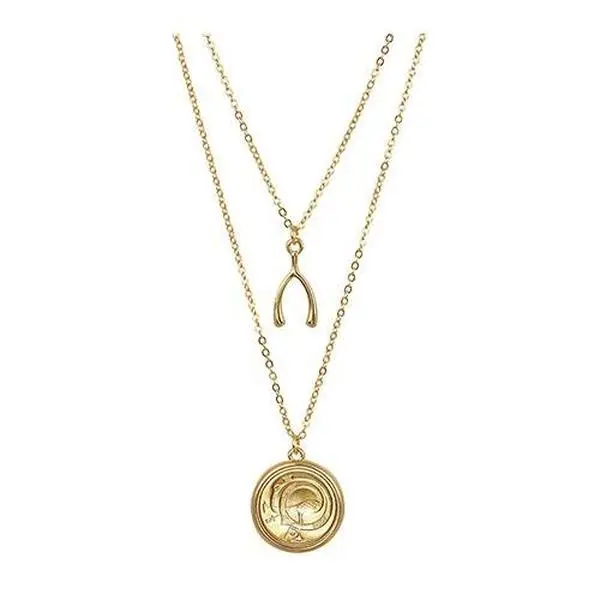 Irish Half Penn y Ornamental Bi rd Wishbone Nec klace