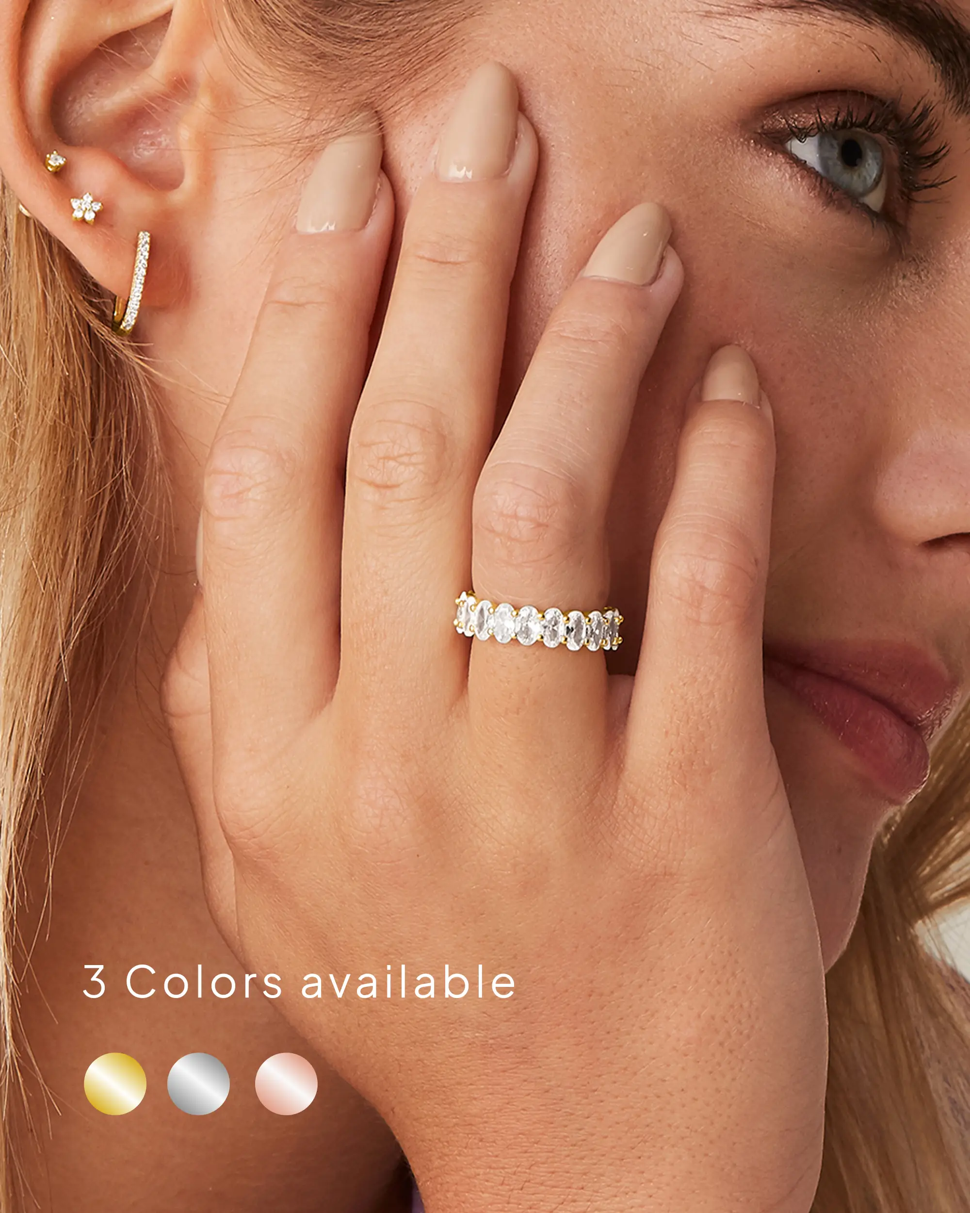 PAVOI Eternity Ring Oval Cubic Zirconia Love Ring - 14K Gold Plated Stackable Rings for Women - Trendy Wedding Ring Gold Rings for Women - Sizes 5 to