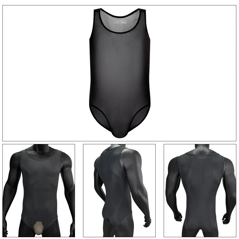 Men's Seamless Shapewear Singlet - Breathable Mesh Undershirt, Thong Waist Cincher, Comfortable for Fitness Activities, Cooling Sport Bodysuit, Thongs, Sleeveless, Plain, Clothes, Fabric, Sexy, Workout, Menswear, Everyday, Slim-Fitting