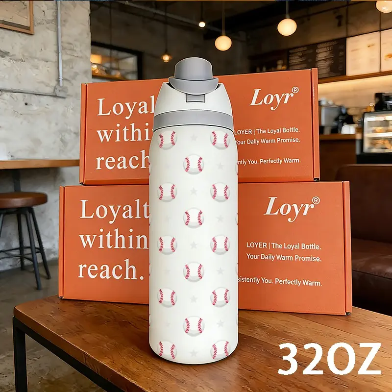 Loyr 32oz Dual Drink Insulated Travel Tumbler, Thermal Tumbler, Portable Insulated Tumbler, Baseball Pattern Large Capacity, Stainless Steel, Straw, Drinkware, Bottles, Perfect Gift, Outdoor & Daily Use