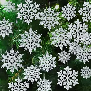 36pcs Christmas Silver Snowflake Ornaments - Glitter Snow Flakes for Winter Christmas - Home Premium Savings