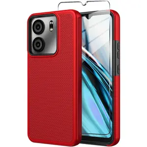 for BLU View 5 Phone Case with Tempered Glass Screen Protector,Dual Layer Heavy Duty Shockproof Protection Phone Case Cover for BLU View 5 (Red)