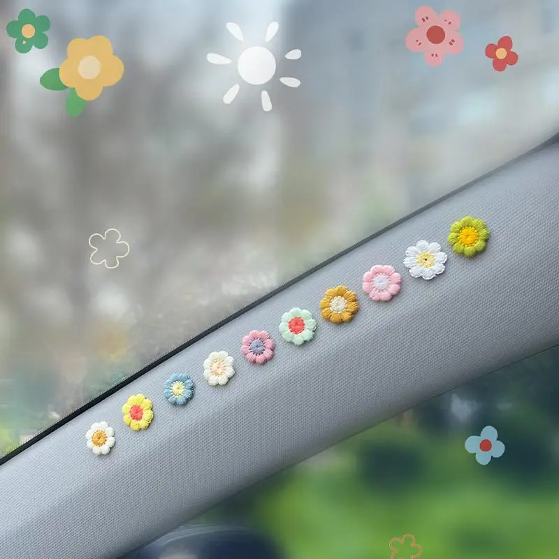 Creative Woven Flower Design Stickers for Car Dashboard & Rearview Mirror, Cute Floral Design Car Interior Decal, Universal Decorative Car Accessories