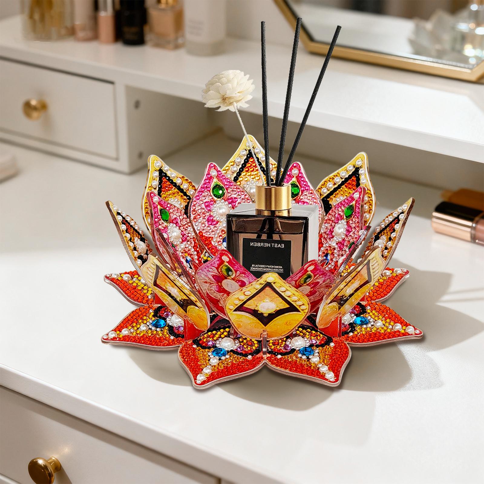 5D 3D Lotus Diamond Painting Candle Holder,2-in-1 Table Decor & Aromatherapy Candlestick, Handmade DIY Rhinestone Art,.Luxury Home Decor & Aromatherapy Accent