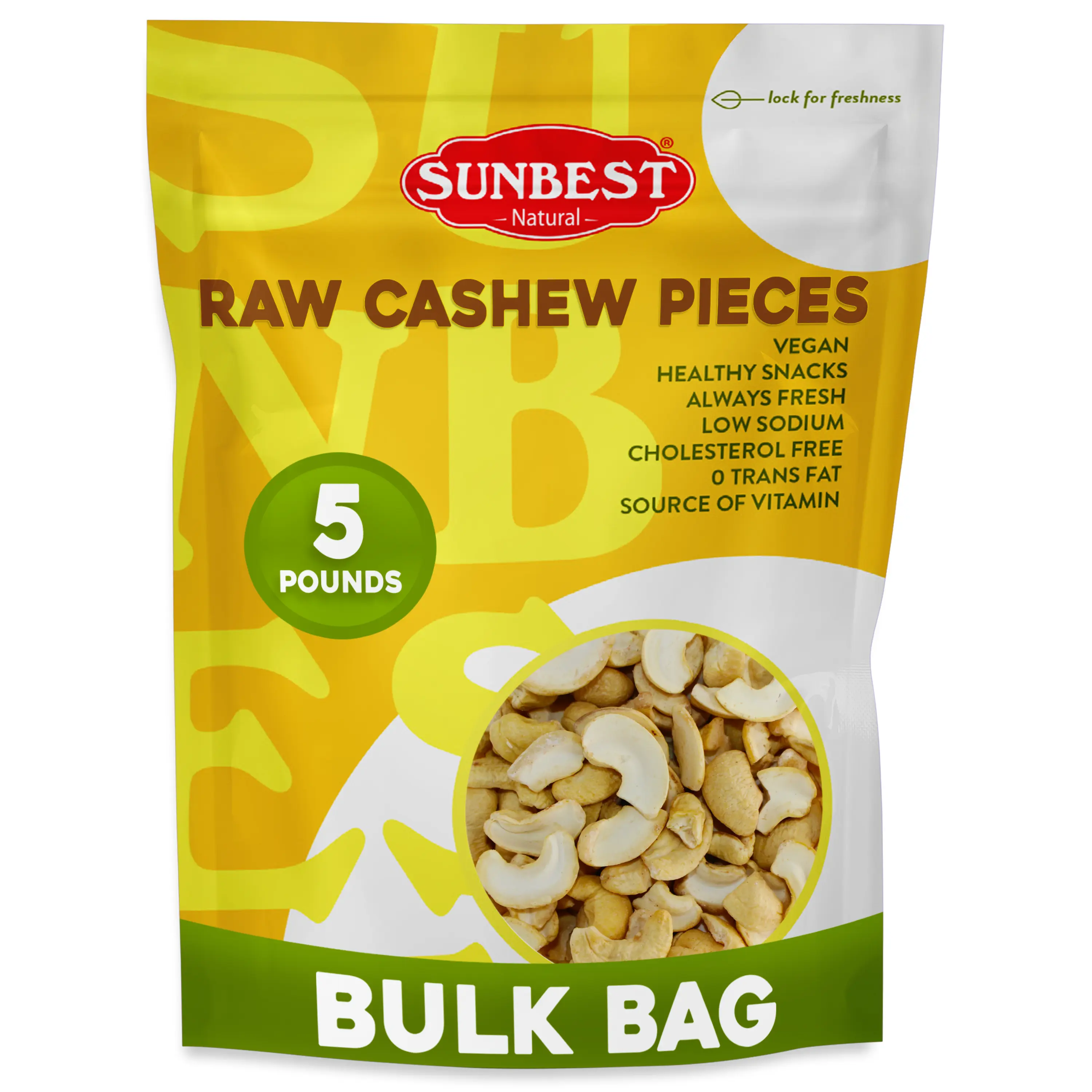 Large Cashews Pieces from Sunbest Natural – 5 Pound Bulk Bag (80 oz) Raw Cashew Pieces for Families – Unroasted & Unsalted Cashew Nuts – Fresh Buttery Texture Nutrient-Rich Keto Paleo Vegan – Non-GMO Gluten-Free Kosher nut craving