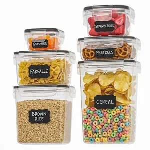 6 Piece Kitchen Food Storage Canisters, BPA Free, PVC Free, Leak Proof Transparent Plastic Stackable Containers with Lids, Ideal for Grains, Flour, Sugar