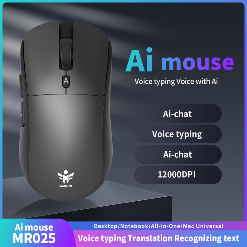 MR025 AI Lightweight Wireless Gaming Mouse,12000 DPI,Smart Voice Mouse,6 Programmable Buttons,Tri-Modes Connection,BT/Type-C Wired/2.4G Wireless Mouse Gaming with 2 Side Buttons, PC/Mac Computer and Laptop Compatible For Work Or Gamer,White/Black