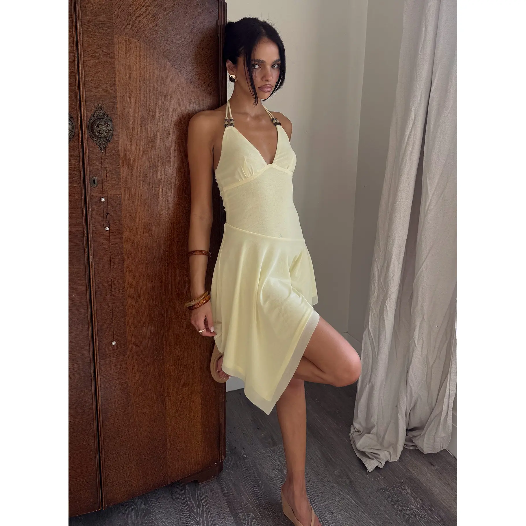 Rush Beaded Asymmetrical Halter Mini Dress Yellow - TikTok Shop Rush Beaded Asymmetrical Halter Mini Dress Yellow - TikTok Shop