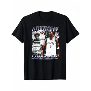 Vintage Basketball Graphic T-Shirt for Men 100% Cotton Crew Neck Comfortable Fit Anthony Edwards Inspired Tee Retro 90s Style Gift for Fans