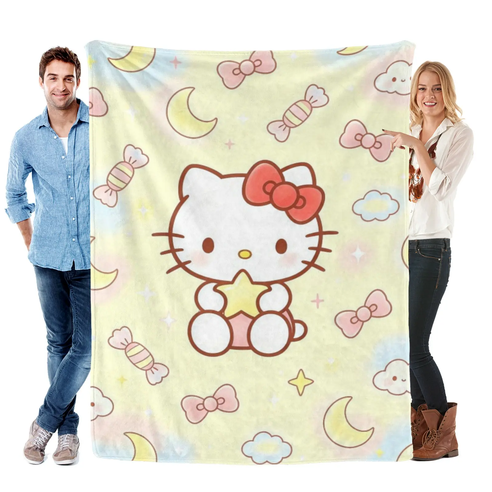 Sanrio Star Holding Kitty Blanket, Soft Fleece Throw Blanket,Pastel Hello Kitty Blanket,Hello Kitty Teen Girl Blanket For Teen Space