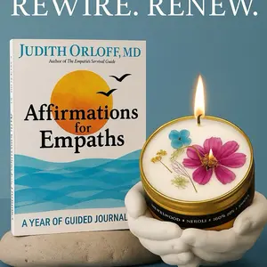 Judith Orloff MD RECOVER Bundle - A Year of Guided Journal Affirmations for Empaths & Matching Sandalwood Neroli Candle