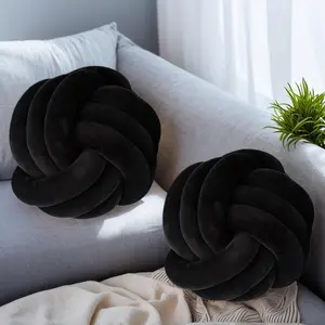 2 Pcs Knot Pillows, Black Knotted Ball Pillow Plush Throw Pillows for Bed Sofa Couch, 8.7" Decorative Round Pillow Cushions