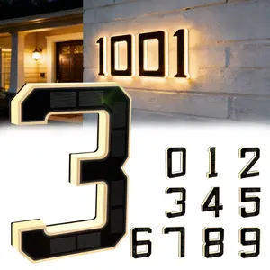Solar Powered 9 Inch LED House Number Signs, Waterproof Outdoor Illuminated Address Plaque for Modern Farmhouse Exterior Decor