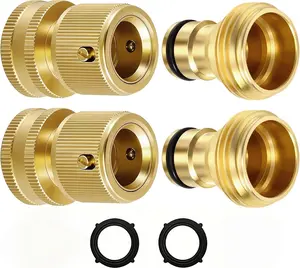 Garden Hose Quick Connector,2Set Solid Brass 3/4 Inch GHT Thread Fitting(NO Sprayer), No-Leak Water Hose Female & Male Adapter, Garden Hose Connectors, Summer Gardening Tool Accessories#SummerWins