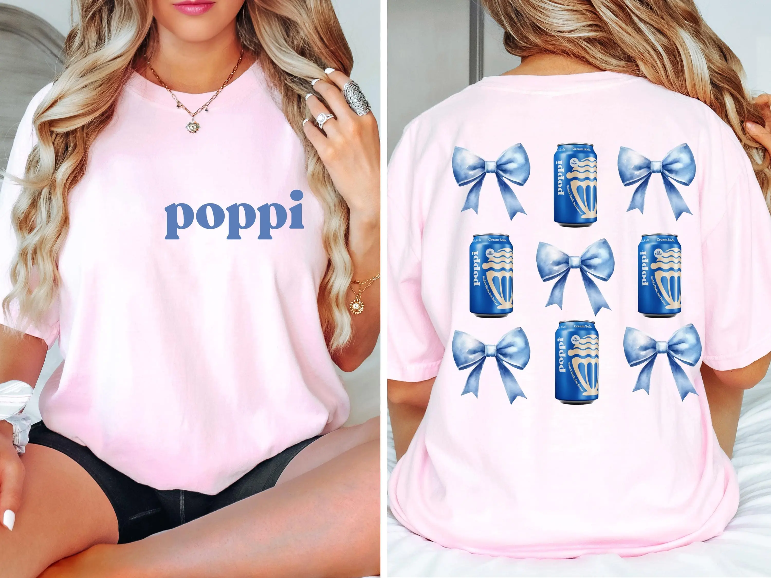 Poppi Cream Soda Coquette Bow 2 Sides Shirt, Poppi Cream Soda lover Sweatshirt, Poppi Fan, Trendy Poppi Shirt, Cute bow Poppi Drink Shirt