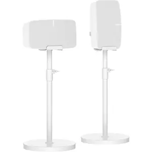 Height Adjustable Floor Speaker Stand for Sonos Five & Play:5, Vertical or Horizontal Placement, Metal Sonos 5 Speaker Stand with Cable Management (White, 2 Pack)