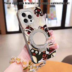 Feather Cloth Lucky Penguin Bracelet Set with Bracket phone Suitable For Infinix HOT 40 Case is suitable For Infinix HOT 40/HOT 40i/HOT 40 PRO/HOT 50/HOT 50i with PET Shock proof design perfect for popular