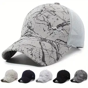 1pc Men's Street Style Baseball Cap with Marbled Pattern, Breathable Mesh Back & Structured Front, 6-Panel Design for Outdoor Sports Fishing Casual Wear - Multi-Color Options, Durable Headgear, Sun Protection, Trendy Hat, Lightweight Hat, Sun Hat, Streetw