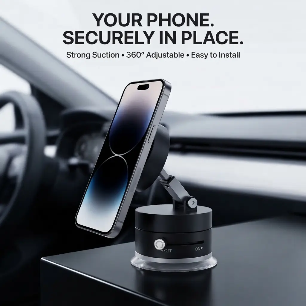 Universal Suction Phone Holder – 360° Adjustable Mount