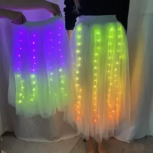 Full Color Light Up Skirt for Girls APP Bluetooth LED Long Tutu for Performance Dance Rave Clothes Wedding Birthday Party Props