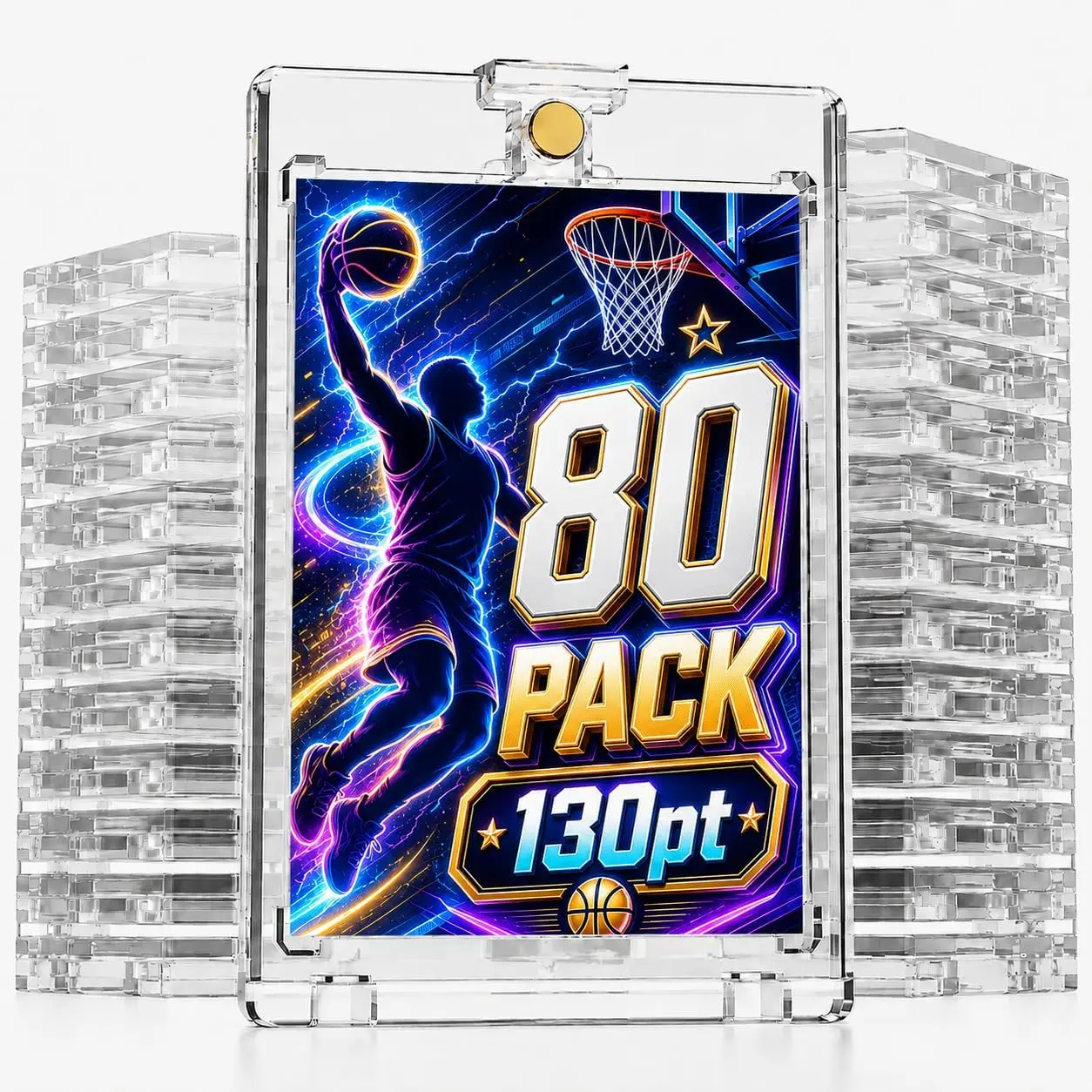 80 Pcs 130 Pt Acrylic Magnetic Card Holders, 2.5 x 3.5 Inch One Touch Transparent Magnetic Case for Card Collecting, Storage and Display