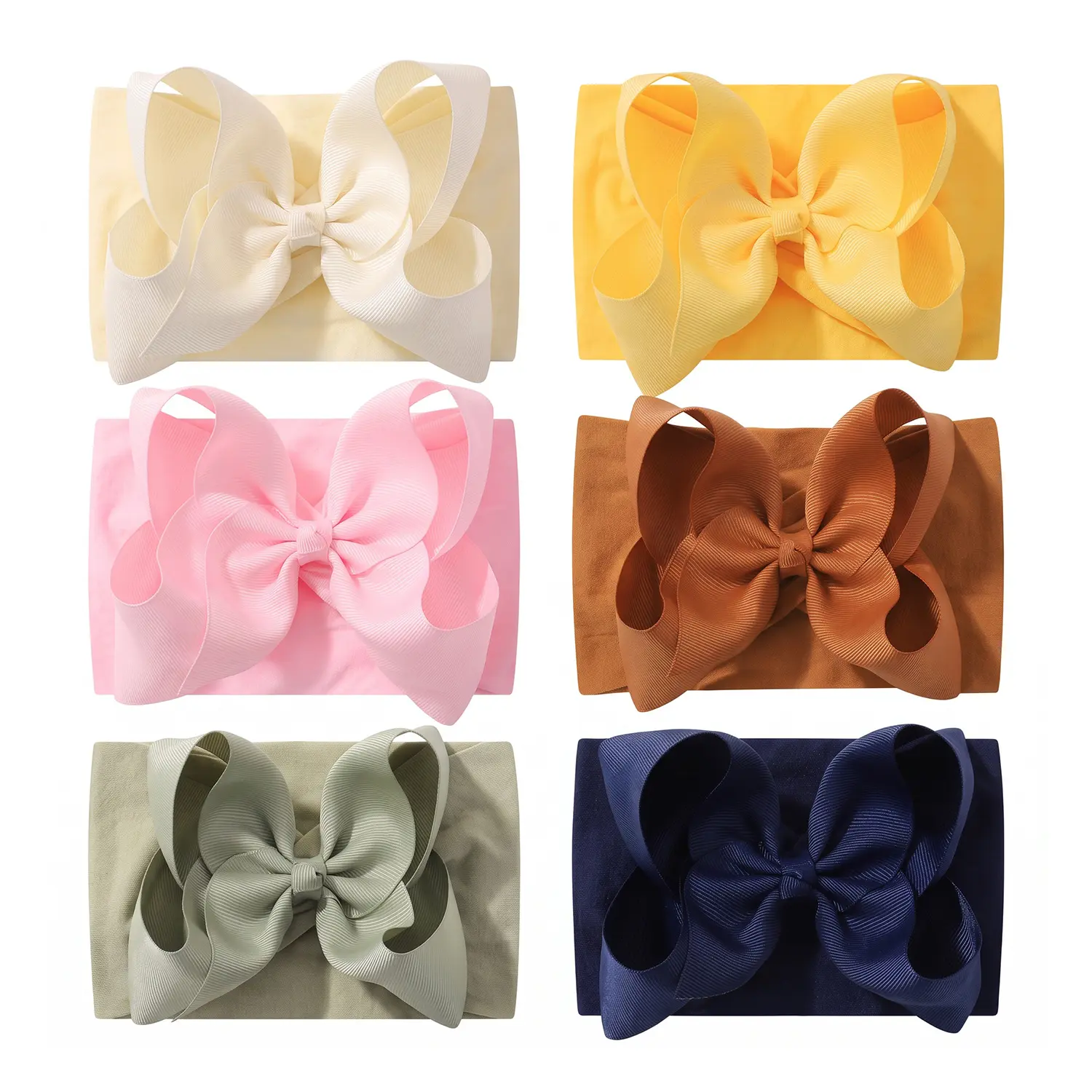 Bows Headbands 6PCS for Baby Girl - Ribbon Bow Soft and light nylon Hair Accessories for Infants, Newborns, and Toddlers