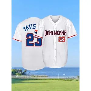 Men's Dominicana#23 Baseball Jersey, V Neck Button Front Baseball Shirt, Comfortable and Breathable Casual Loose Fit Short Sleeve Sportswear,Gift for Training,Thanksgiving,Christmas,New Year