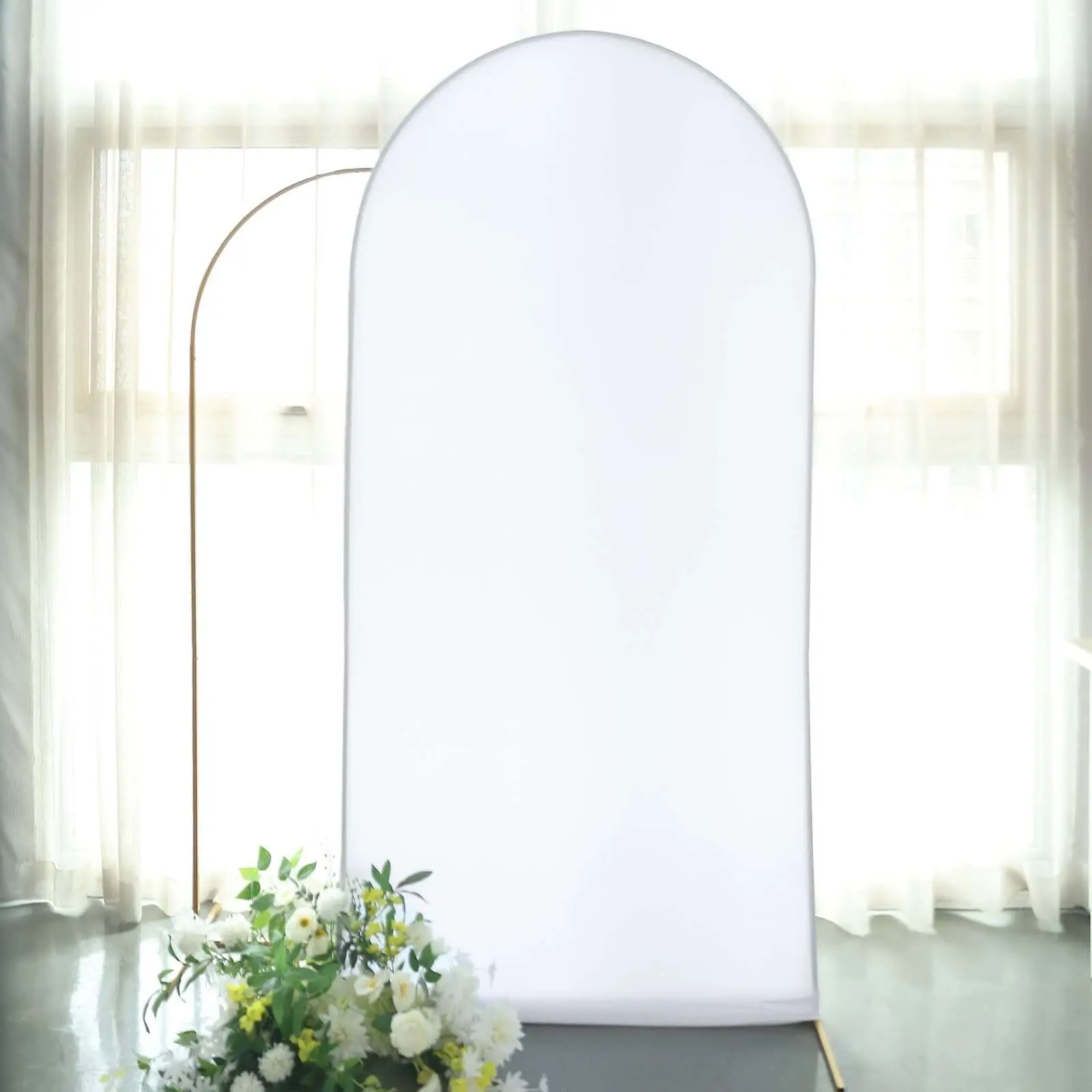7ft Matte White Stretch Spandex Fitted Chiara Arch Panel - Wedding Arched Backdrop Accessory, Baby Shower & Ceremony Cover, Festive Backdrops & Banners Decor