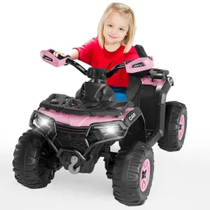 GARVEE Sturdy 12V Power Electric Ride-On Car for Ages 3-8, Dual 45W Motors, Parental RC, LED Lights, Music Player, Emergency Brake, Pink Toddler Toy