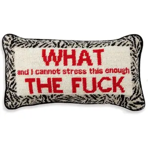 Needlepoint Decorative Throw Pillow - WTF - 8" x 14" - Small Embroidered Accent Pillow for Bed, Chair, Couch, Sofa - Eclectic  Decor