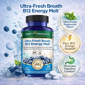 Ultra-Fresh Breath B12 Energy Melts - 1000 mcg Methylcobalamin + Zinc D3 & Biotin 60 Count Fast Melting Tablets for Energy Immunity Digestive Comfort Oral Health Mint Flavor