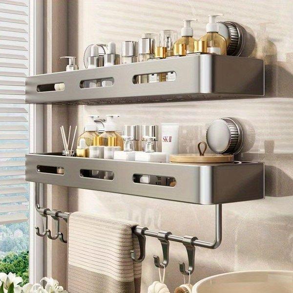 Heavy Duty Suction Cup Shower Shelf – Wall Mounted Bathroom Organizer, Rust Resistant Storage Rack for Shampoo Soap, Space Saving Shower Caddy