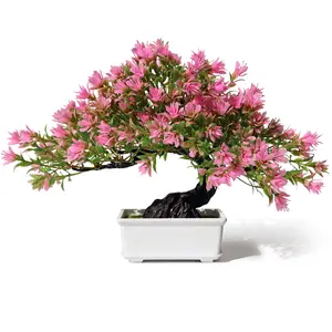 Artificial Plastic Plant Potting Tree, Room Decor Bonsai Tree for Home Bedroom Farmhouse Office Desk Decoration, Height 9.5 Inches