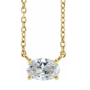 1/3Ct Oval Shape Sideways Solitaire Diamond Necklace in White or Yellow Gold