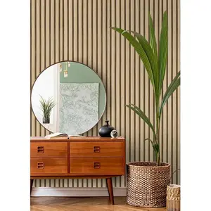 Wood Slat Peel and Stick Wallpaper – 17.3" x 118" Brown Faux Wood Stripe Vinyl, Modern Self-Adhesive & Removable Contact Paper for Bedroom & Wall Décor
