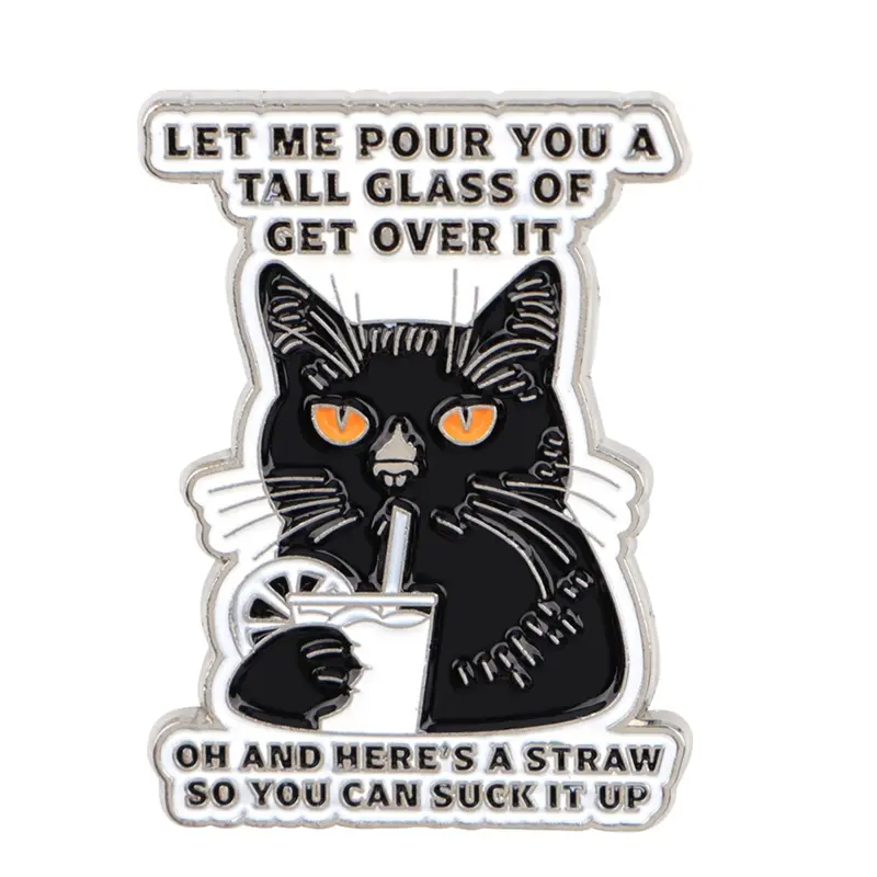 Adorable Drinking Cat Brooch Pin, Cute Cartoon Design Badge for Bags Hats Jackets, Hat Pins, Perfect Gift for Cat Lovers, All Season Accessory, Fashion Accessory, Alloy Brooch Pin