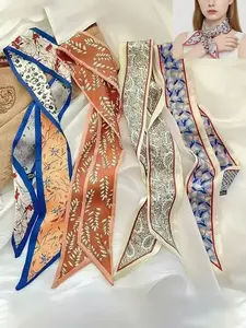 4 Pcs / 1 Set Elegant French Floral Polyester Scarf Set for Women & Girls, Vintage Floral Hairbands, Woven Ribbon Tie, Multi-Functional Accessory