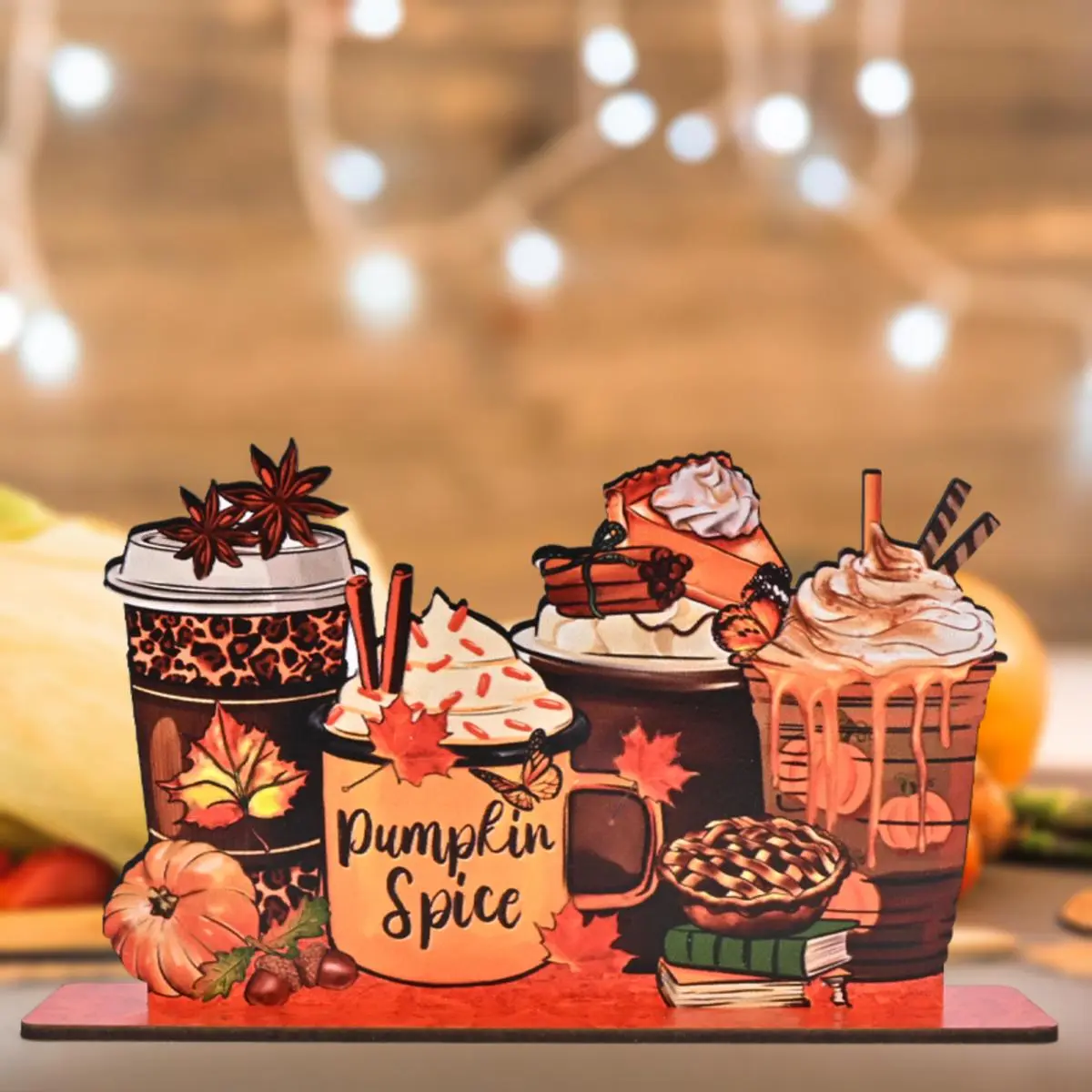 Wooden Ornament, 1 Count Pumpkin Spice Autumn Harvest Festival Holiday Decoration, Restaurant Kitchen Shelf Living Room Fall Rustic Decor, Wooden Decorative Ornaments, Home Decor Ornaments
