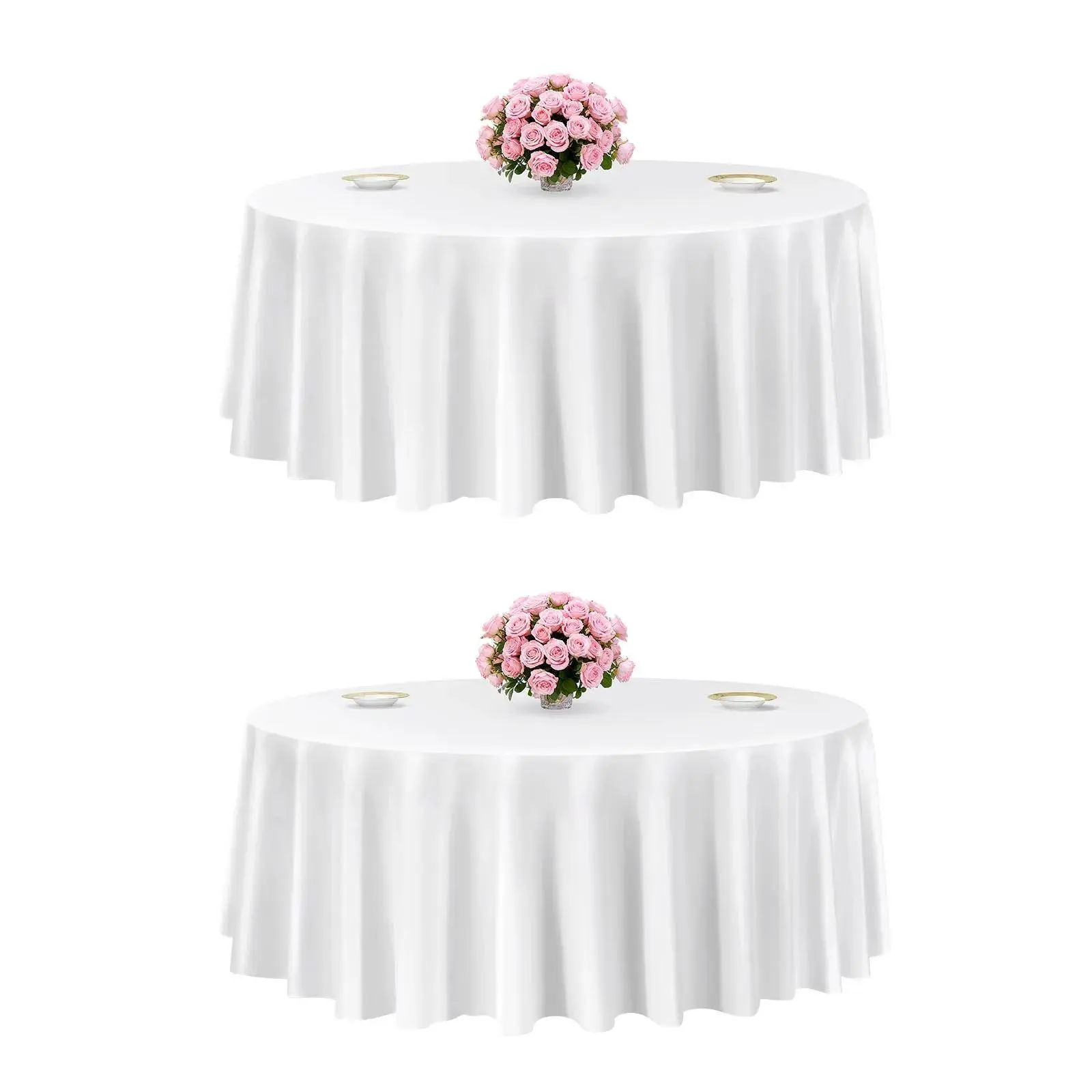 【summerfinds】VEVOR 2-Pack Classic White Round Polyester Tablecloth Set, 120in Diameter, Stain-Resistant, Wrinkle-Resistant, Machine Washable Decoration for Father’s Day Gifts, Weddings, Room Decor